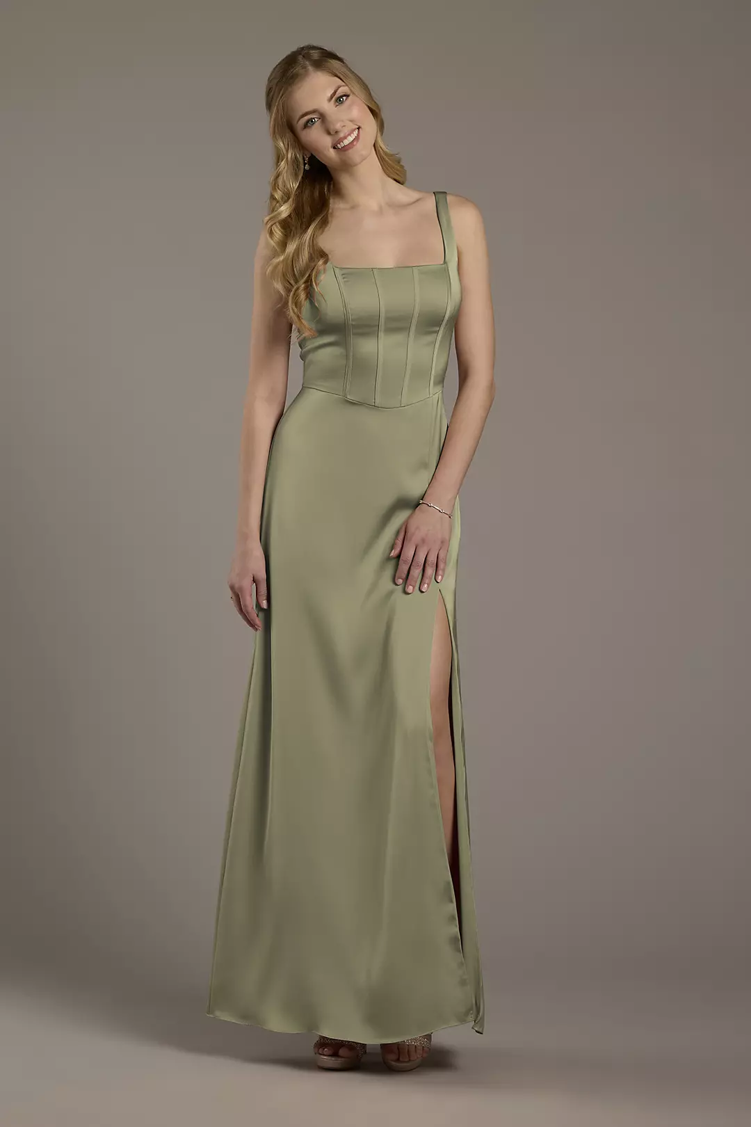 Matte Satin Corset Bodice Square Neck A-Line Dress - Image 120