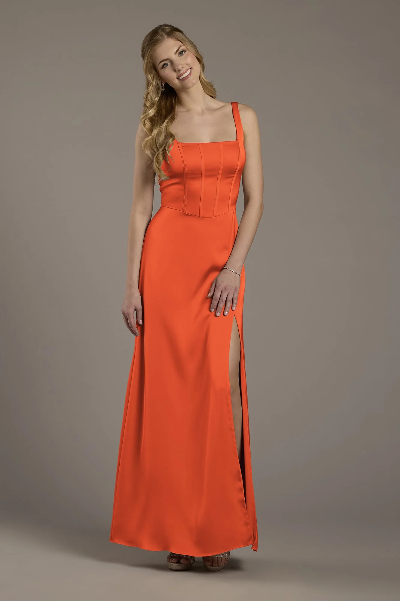 Matte Satin Corset Bodice Square Neck A-Line Dress - Image 15