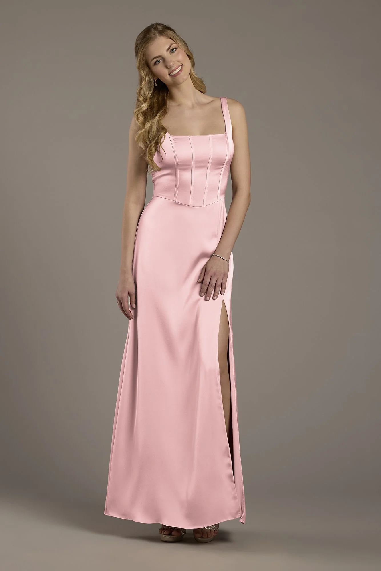 Matte Satin Corset Bodice Square Neck A-Line Dress - Image 20