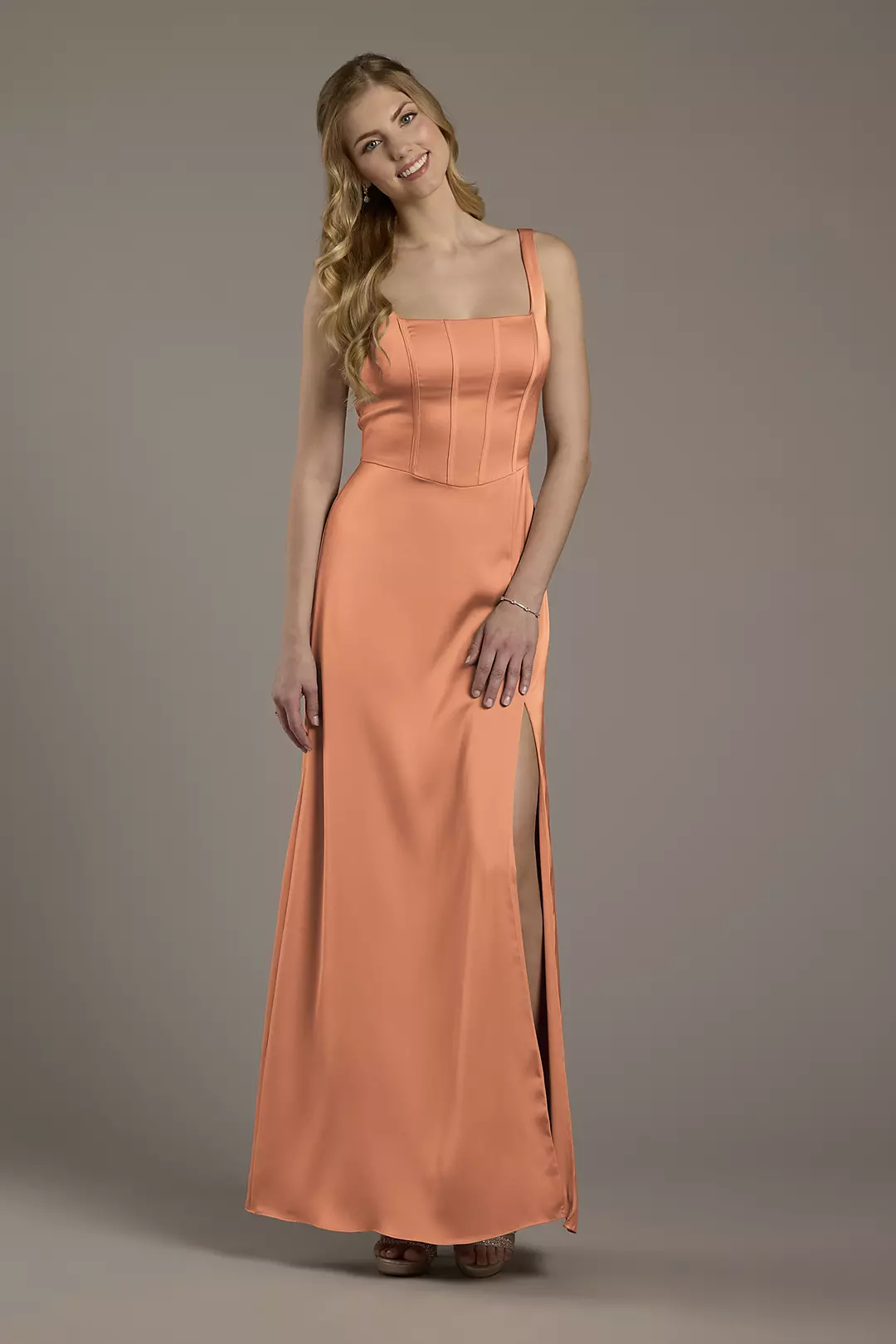 Matte Satin Corset Bodice Square Neck A-Line Dress - Image 25