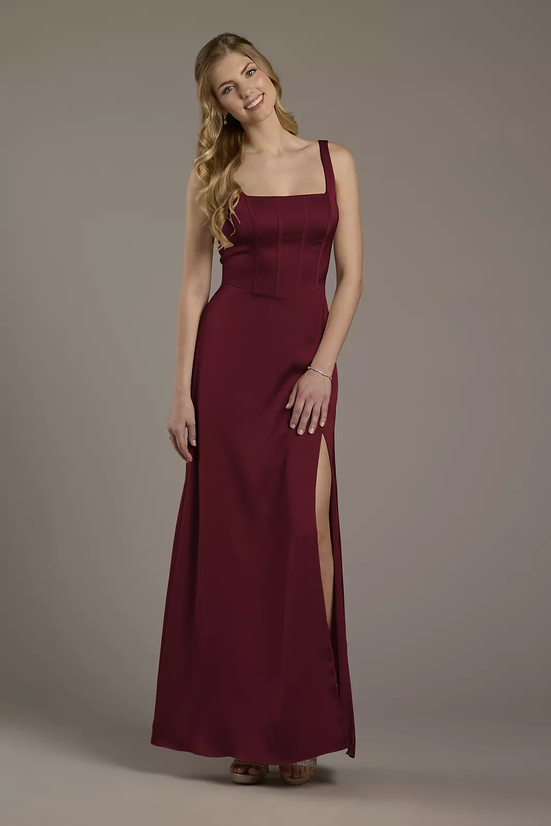 Matte Satin Corset Bodice Square Neck A-Line Dress - Image 26