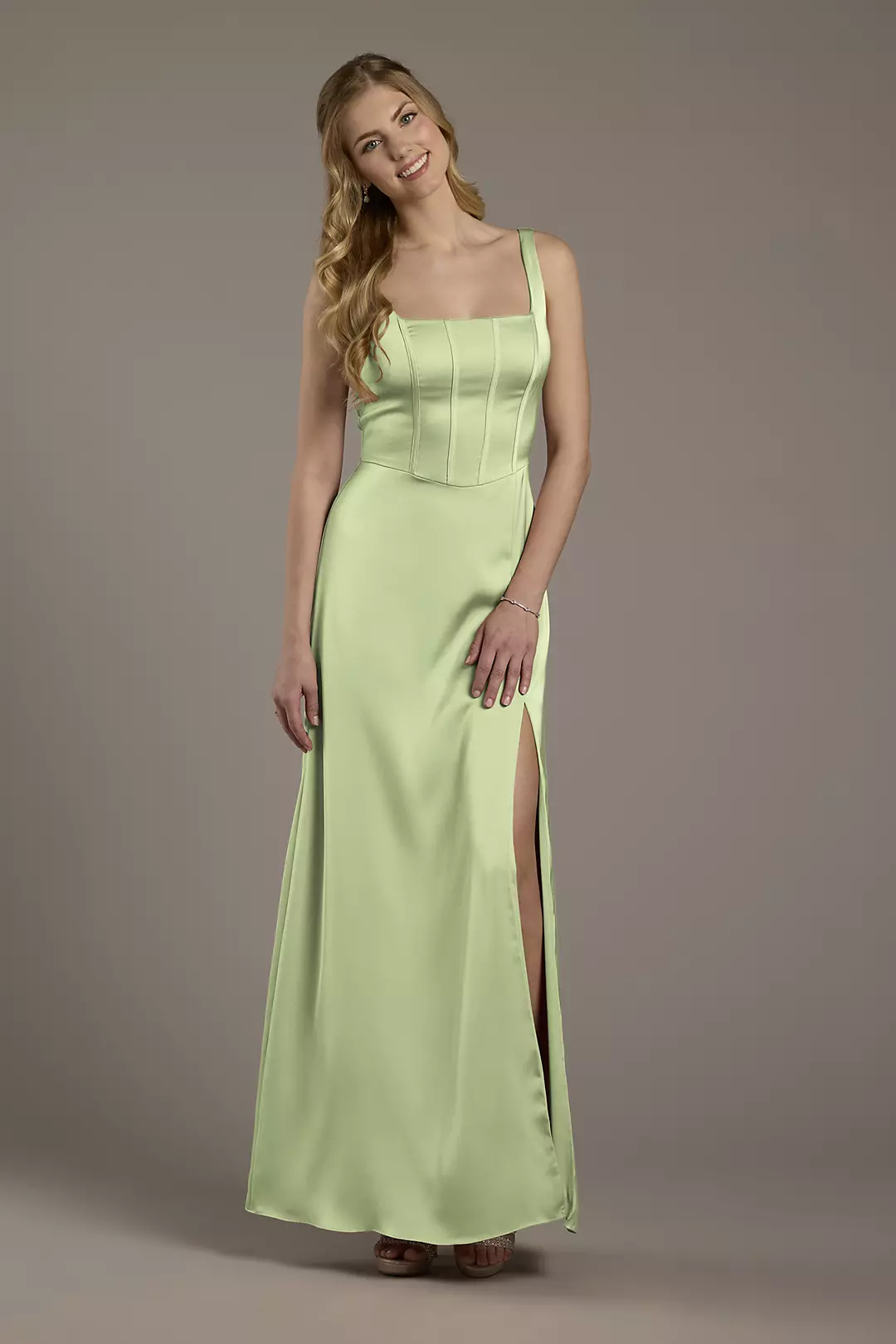 Matte Satin Corset Bodice Square Neck A-Line Dress - Image 33