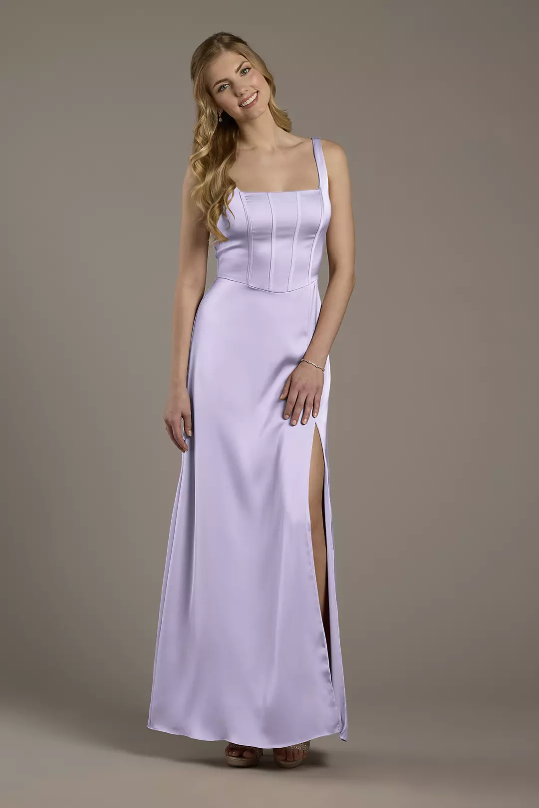 Matte Satin Corset Bodice Square Neck A-Line Dress - Image 40