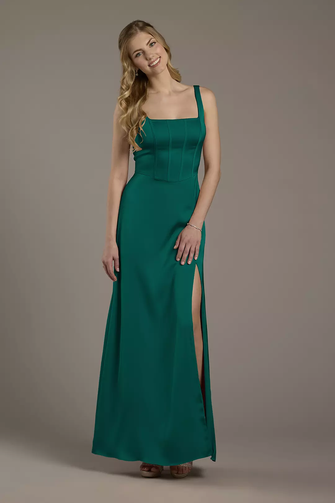 Matte Satin Corset Bodice Square Neck A-Line Dress - Image 41