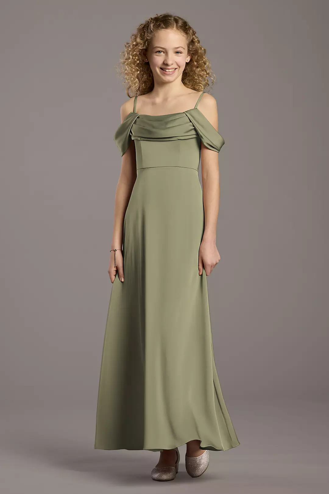 Matte Satin Cowl Neck A-Line Girls Dress - Image 11