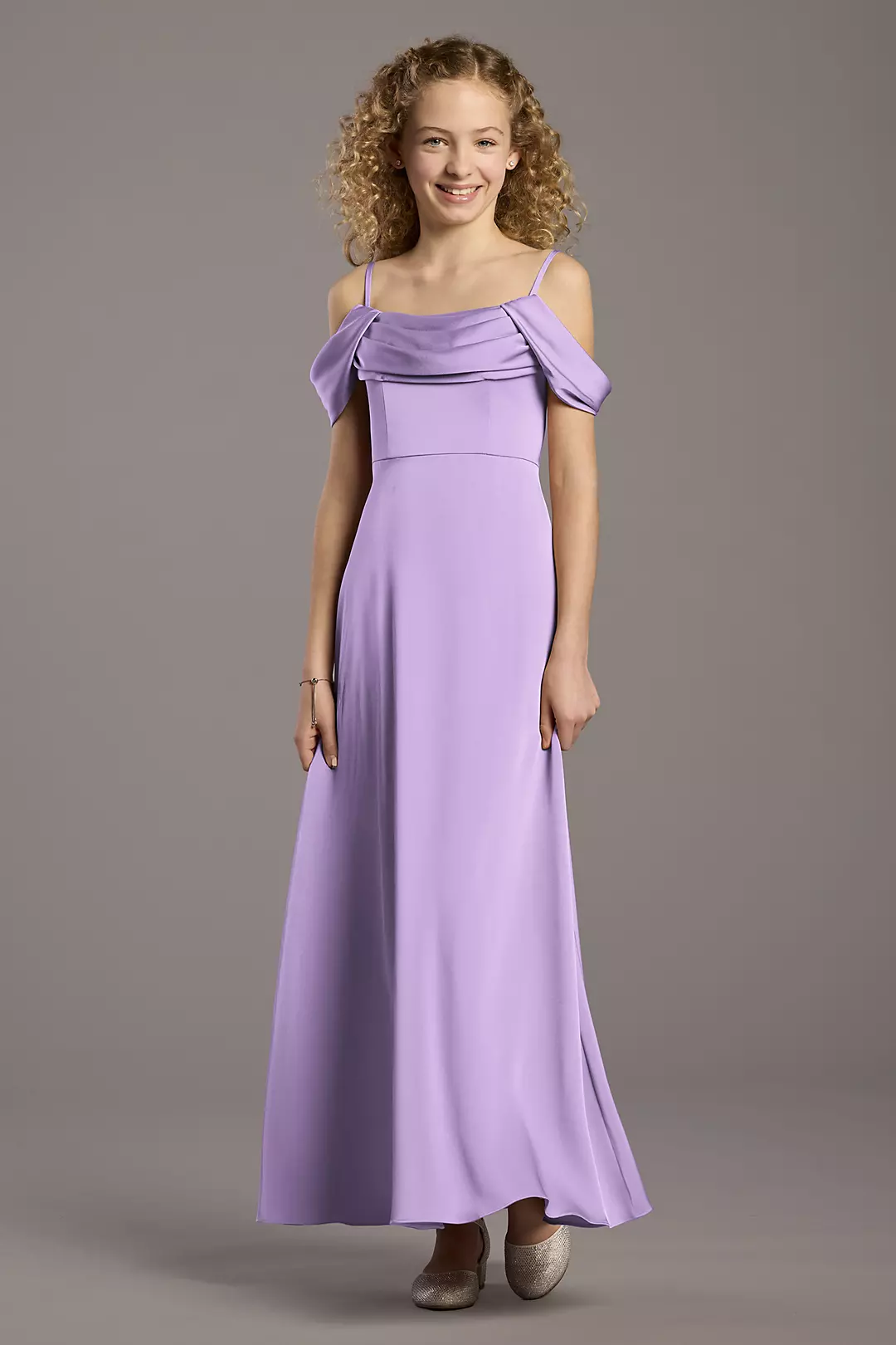 Matte Satin Cowl Neck A-Line Girls Dress - Image 12