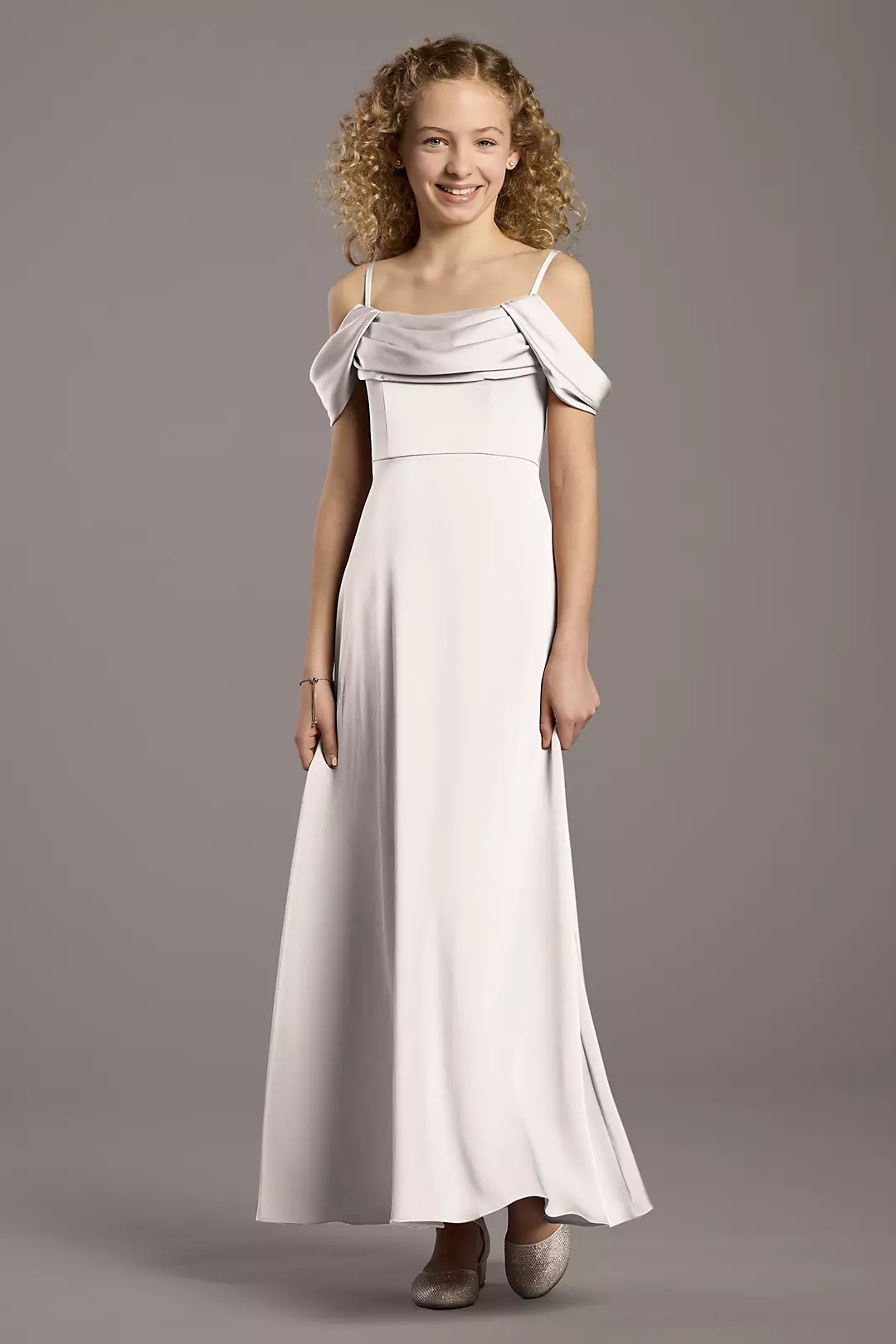 Matte Satin Cowl Neck A-Line Girls Dress - Image 14