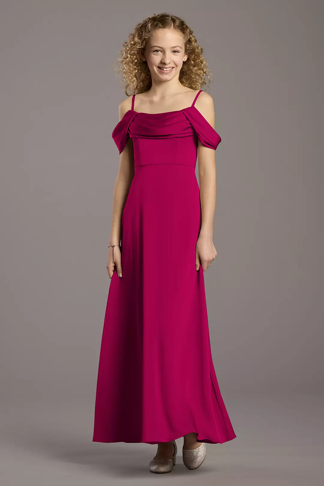 Matte Satin Cowl Neck A-Line Girls Dress - Image 25
