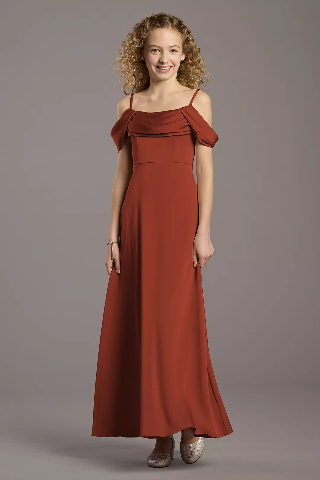 Matte Satin Cowl Neck A-Line Girls Dress - Image 26