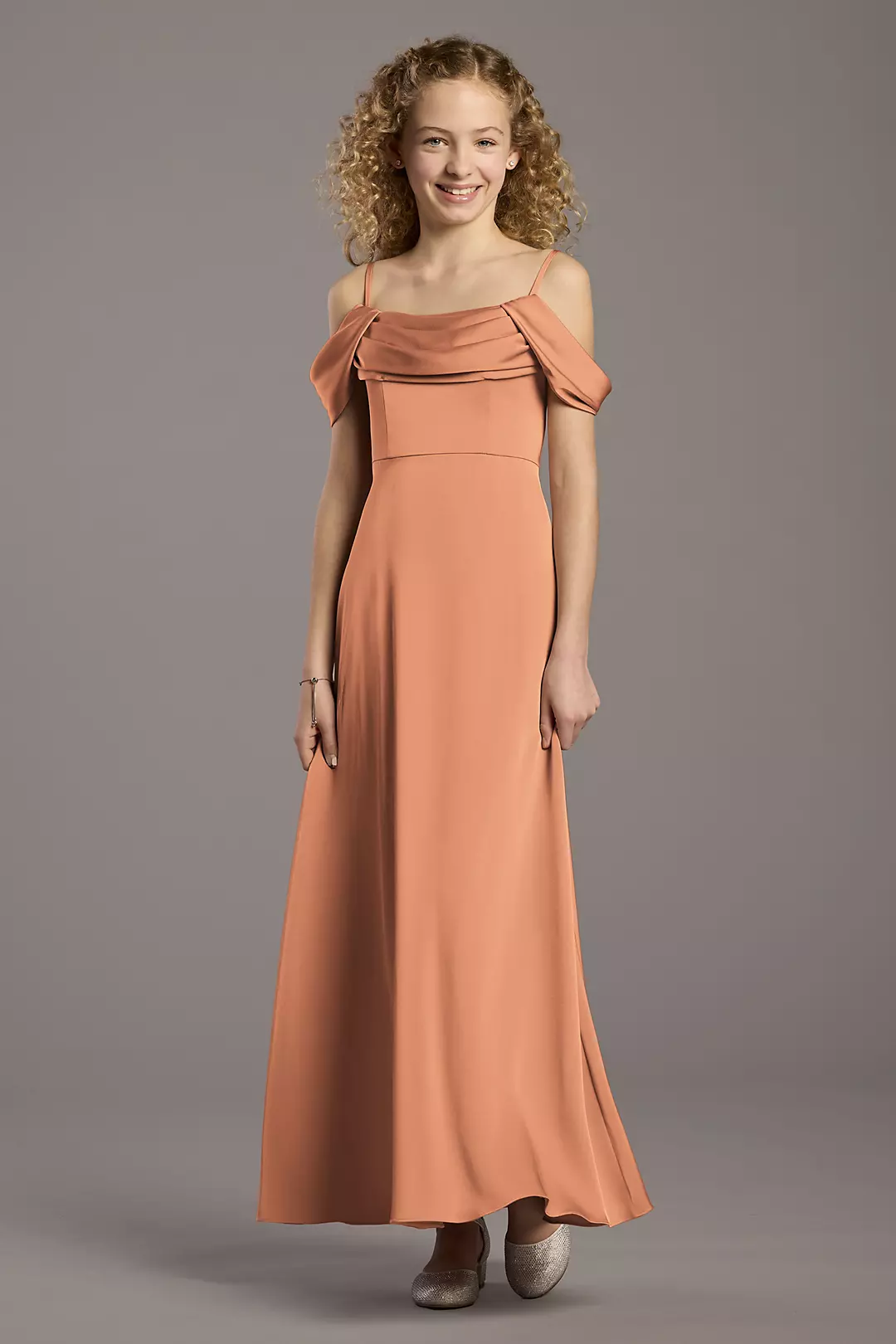 Matte Satin Cowl Neck A-Line Girls Dress - Image 28