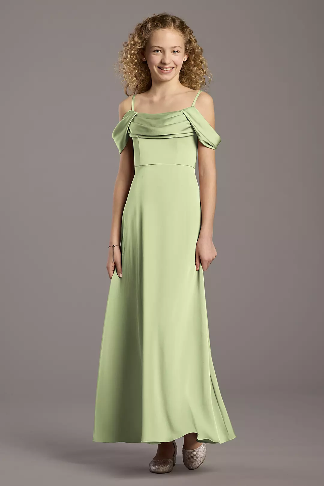 Matte Satin Cowl Neck A-Line Girls Dress - Image 3