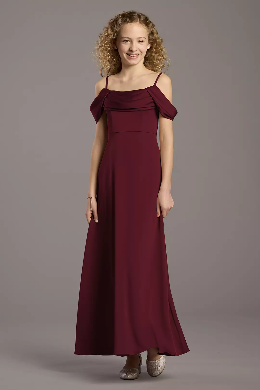 Matte Satin Cowl Neck A-Line Girls Dress - Image 5
