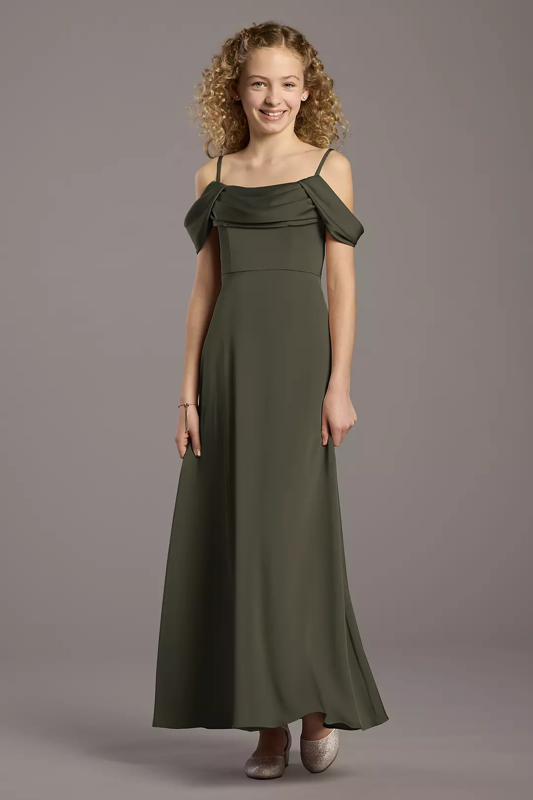 Matte Satin Cowl Neck A-Line Girls Dress - Image 7
