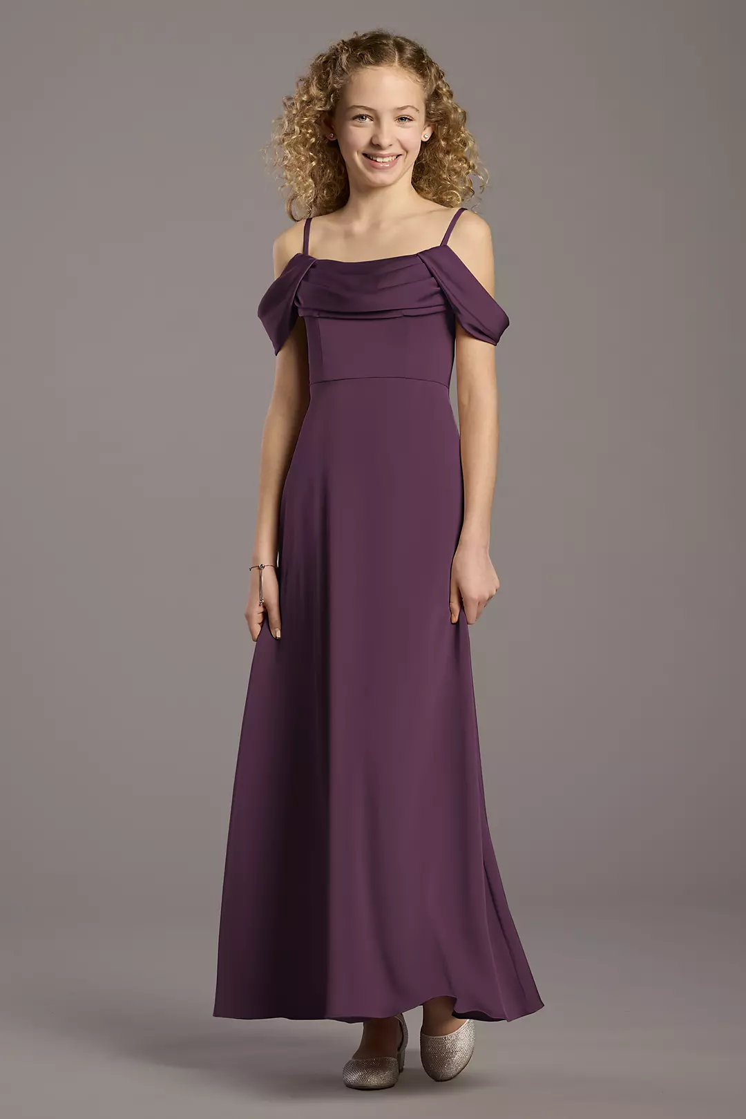 Matte Satin Cowl Neck A-Line Girls Dress - Image 8