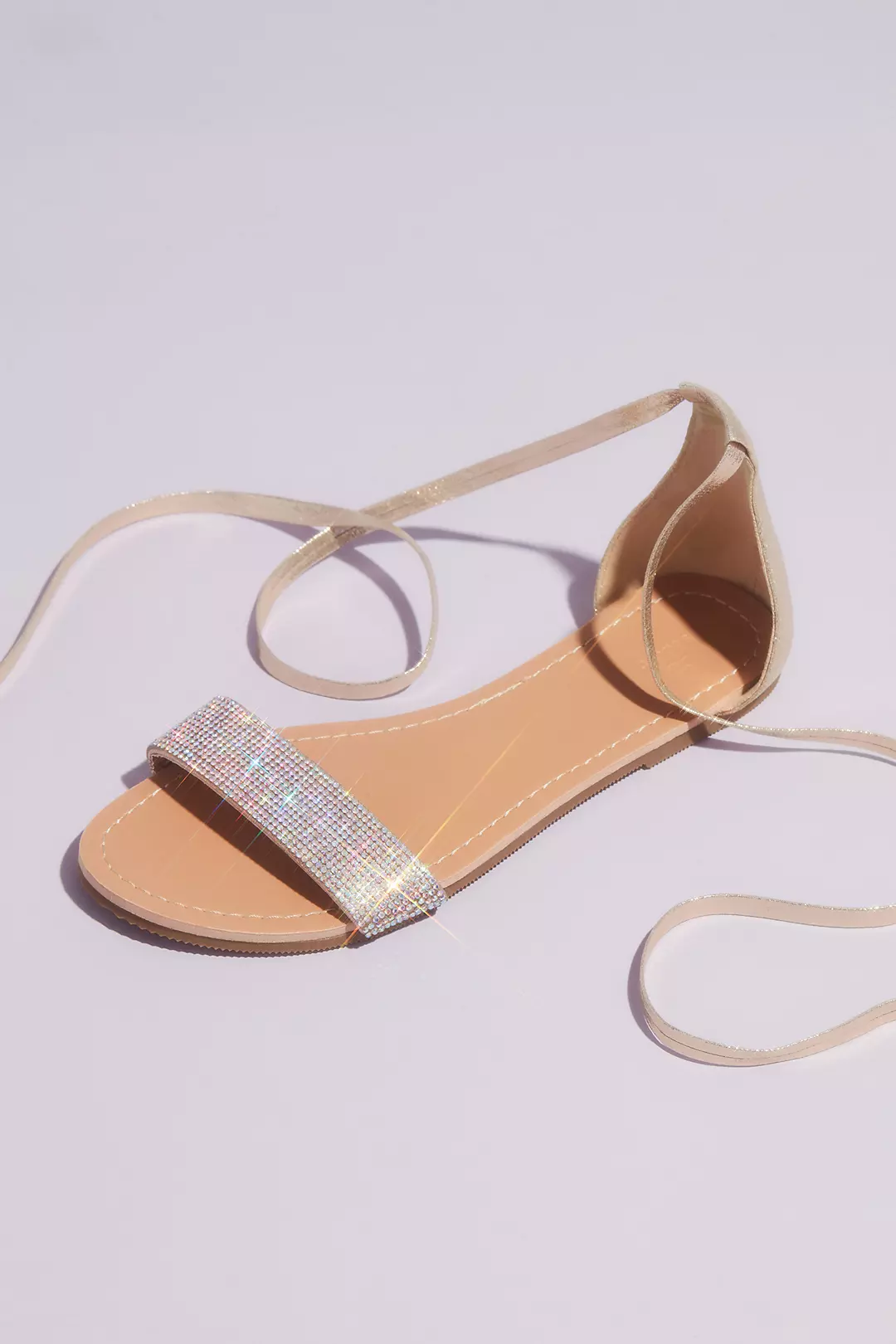 Metallic Strappy Micro Crystal Flat Sandals - Image 3