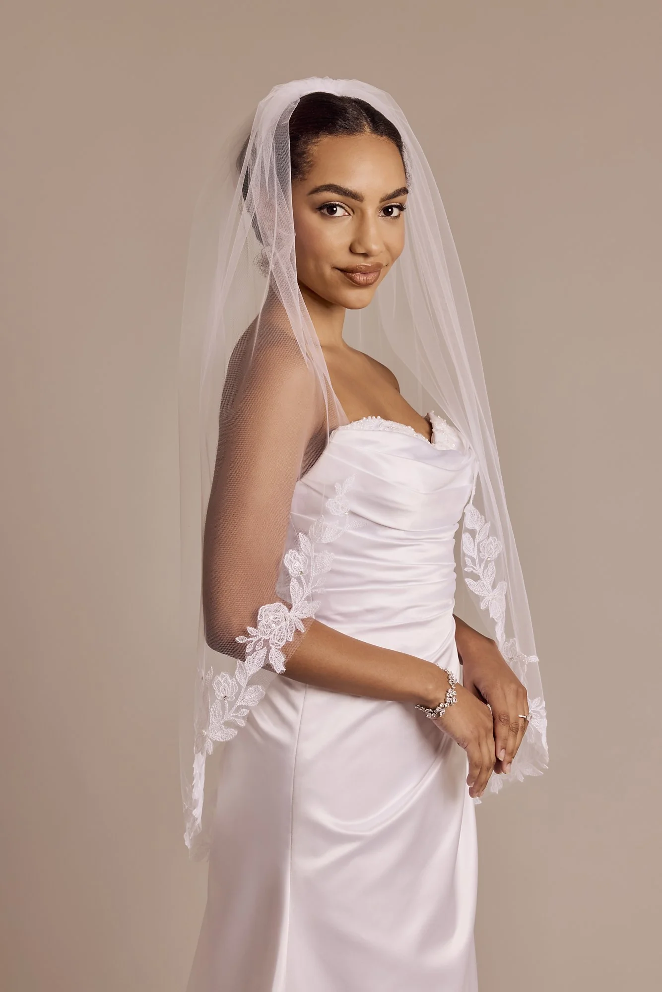 Mid-Length Veil with Floral Lace Trim - Image 3