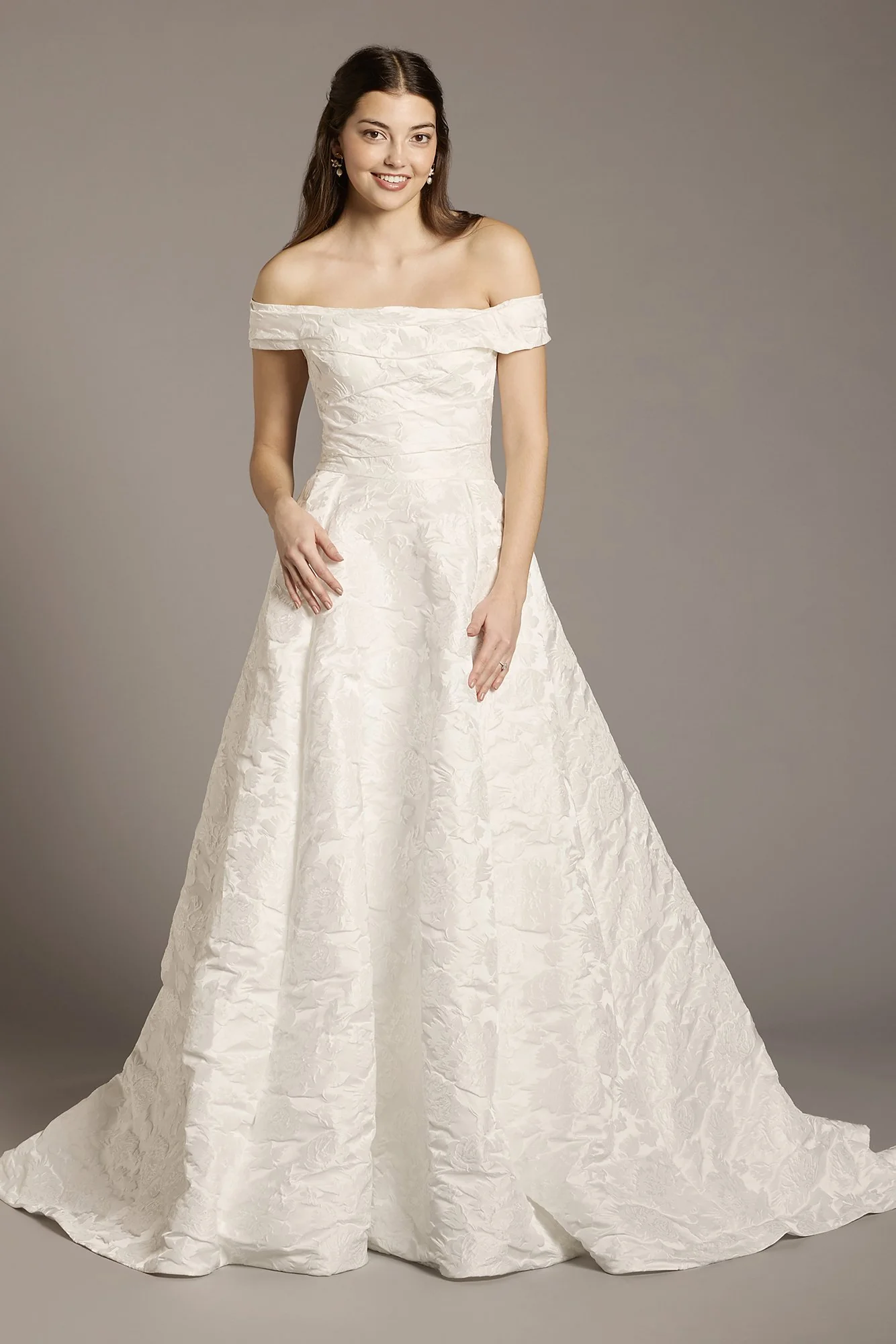 Off-the-Shoulder Jacquard Ball Gown Wedding Dress - Image 3