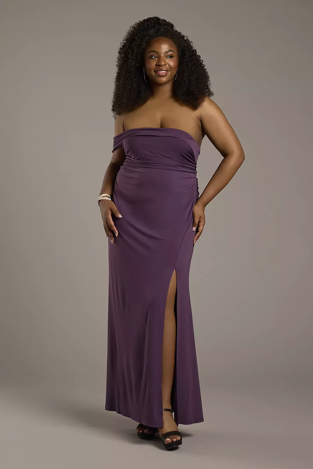 Off-the-Shoulder Ruched Jersey Sheath Dress - Image 4