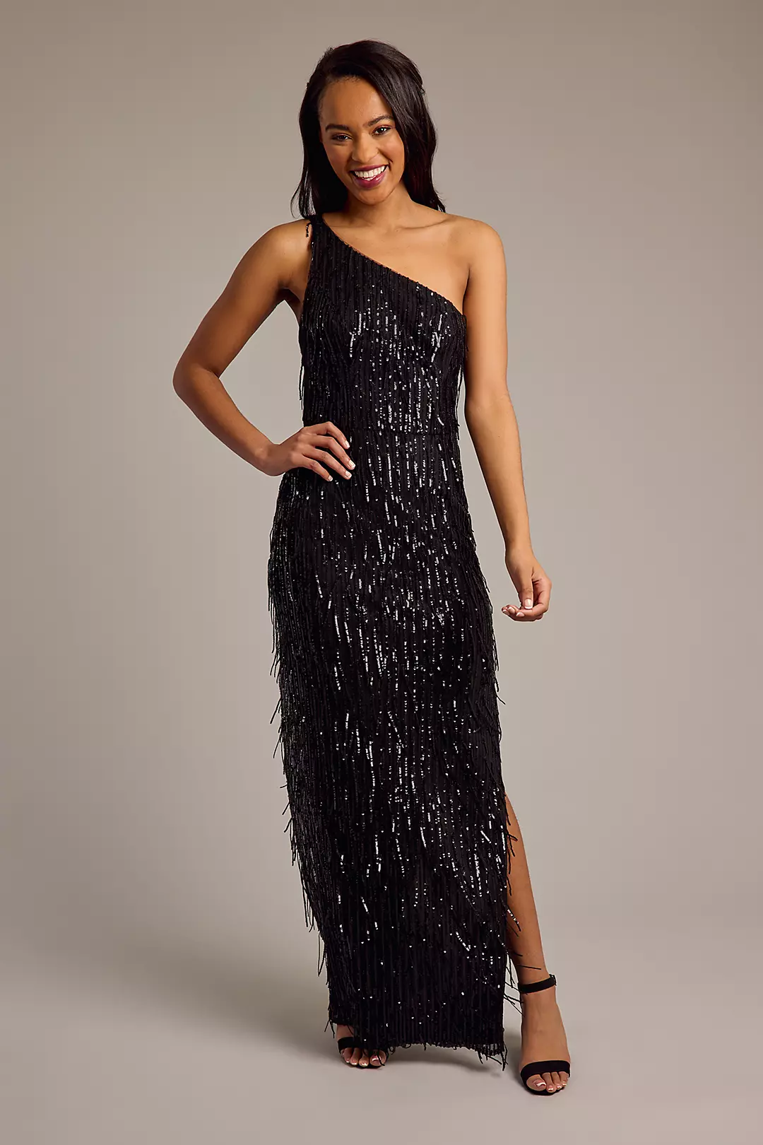 One-Shoulder Fringe Sheath Dress - Image 4