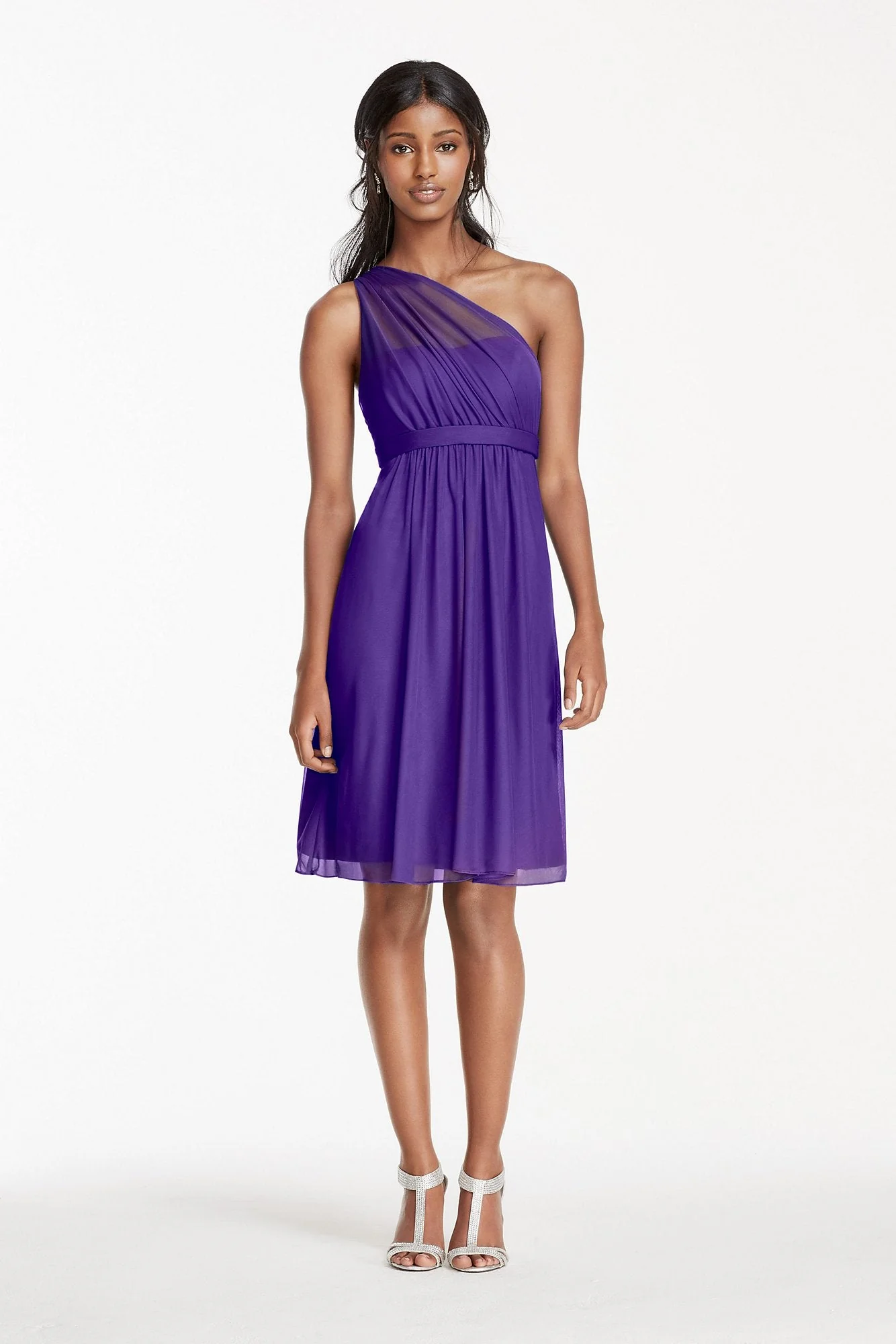 One Shoulder Short Dress with Illusion Neck - Image 10