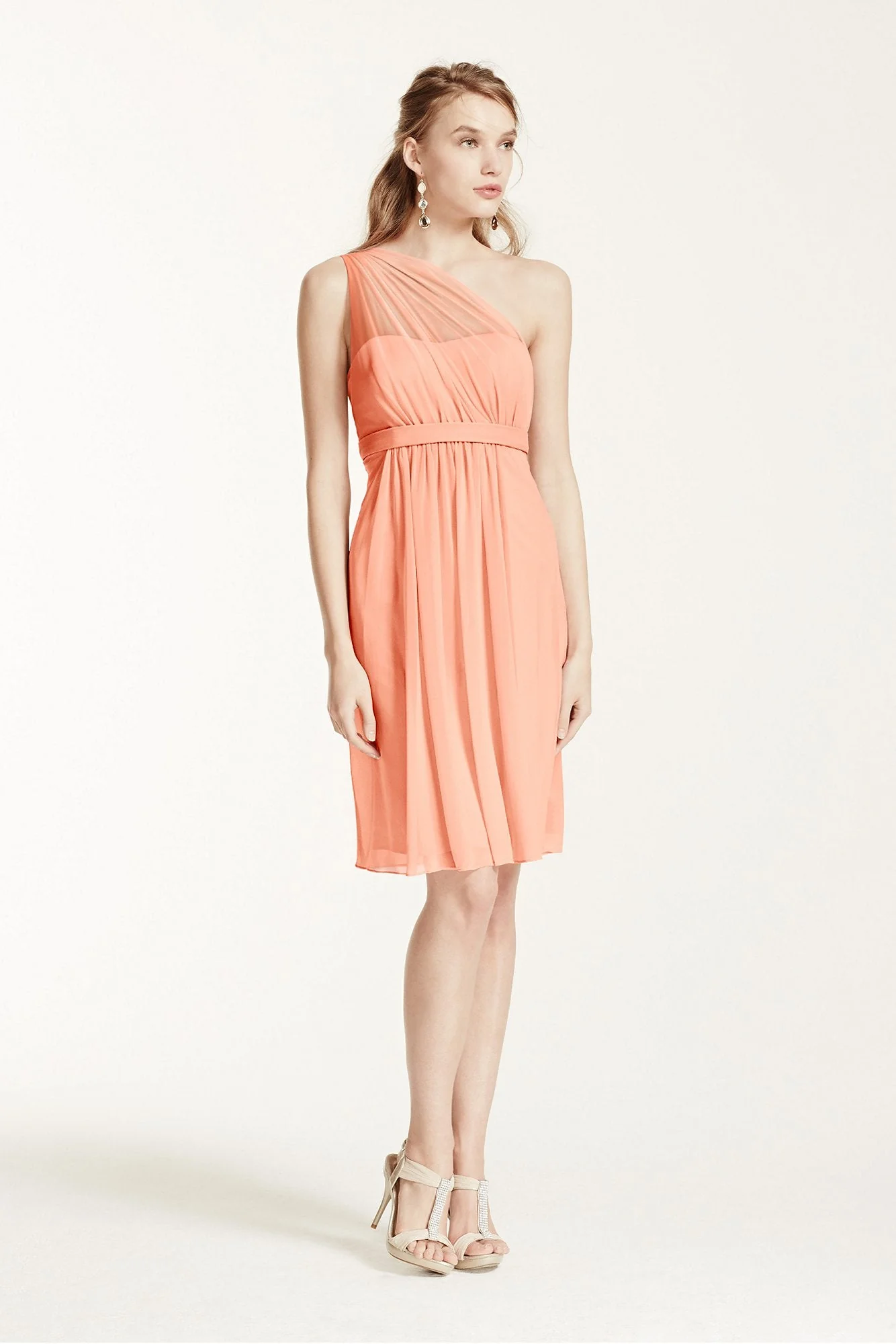 One Shoulder Short Dress with Illusion Neck - Image 104