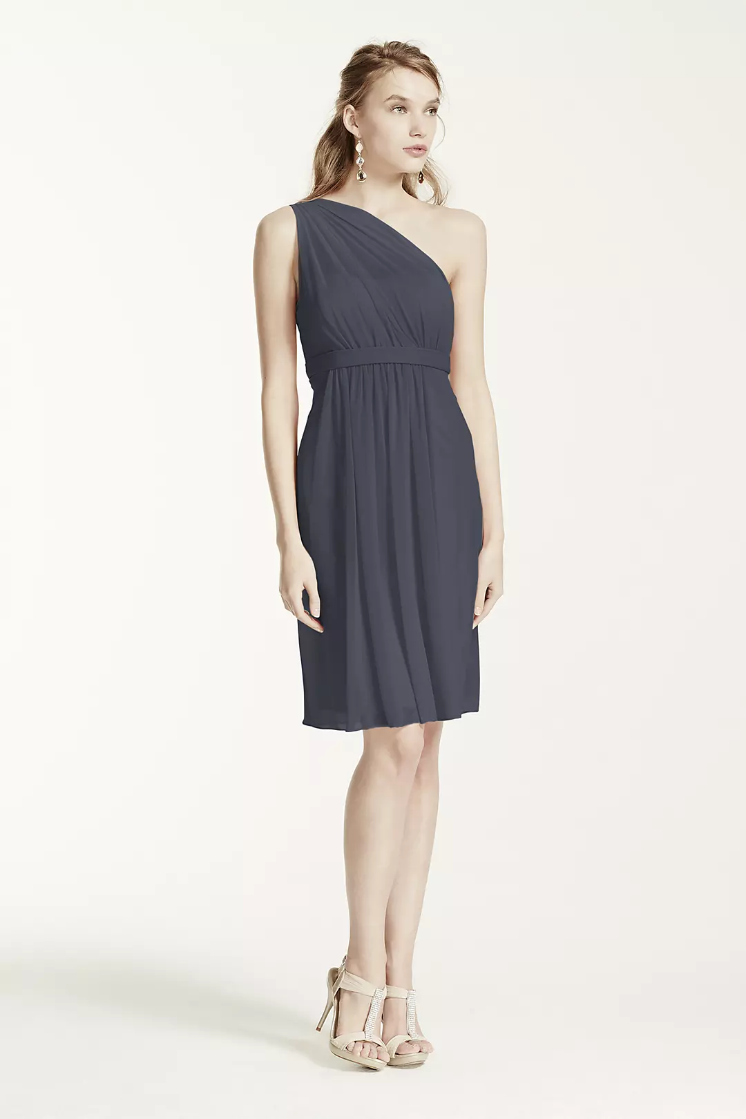 One Shoulder Short Dress with Illusion Neck - Image 109