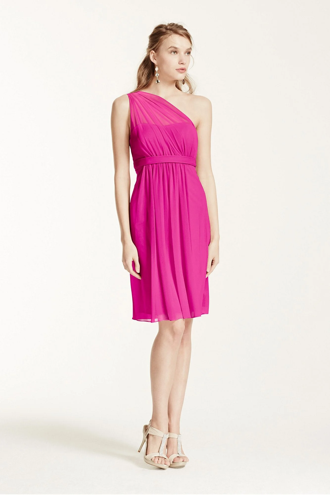 One Shoulder Short Dress with Illusion Neck - Image 110