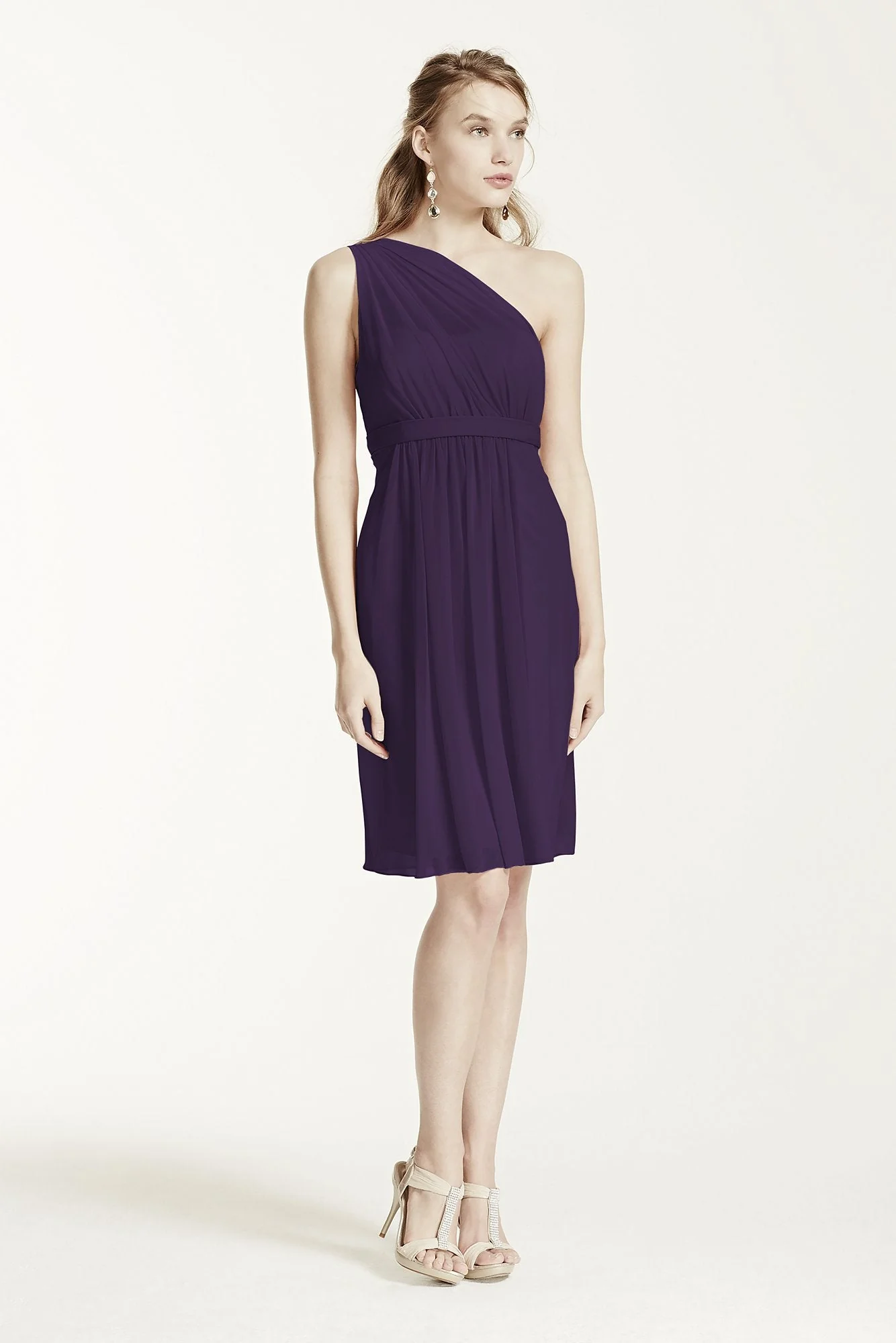 One Shoulder Short Dress with Illusion Neck - Image 114