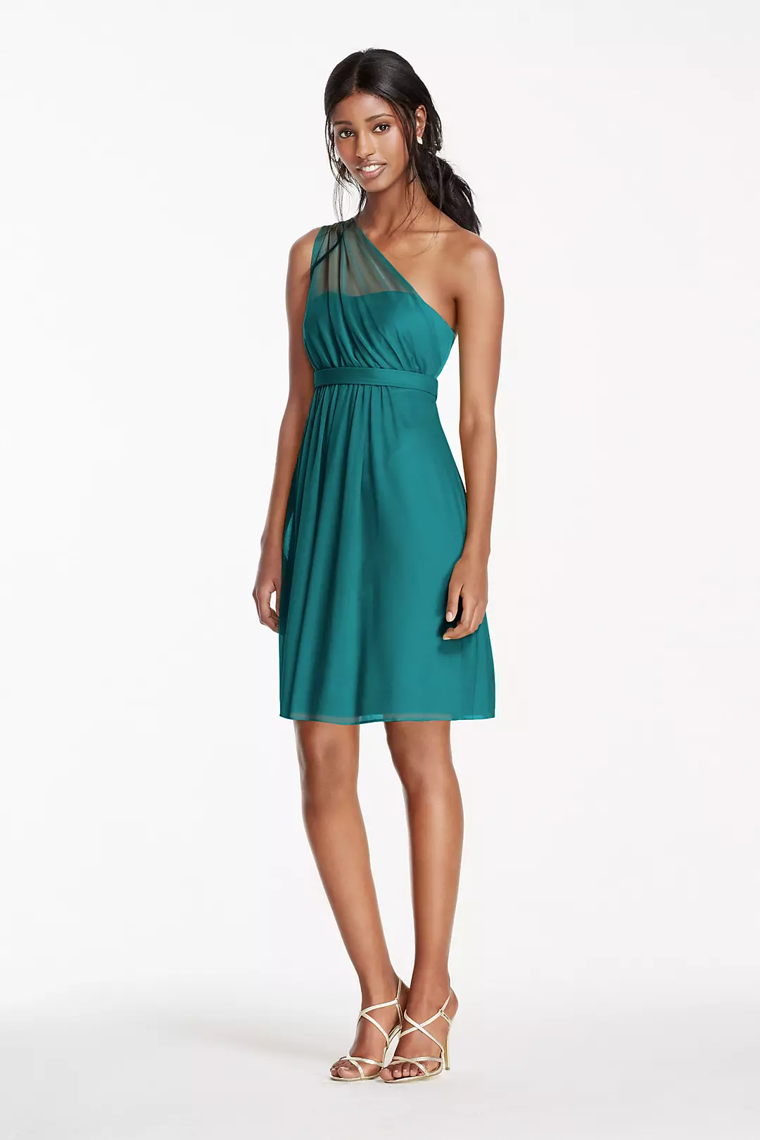 One Shoulder Short Dress with Illusion Neck - Image 115