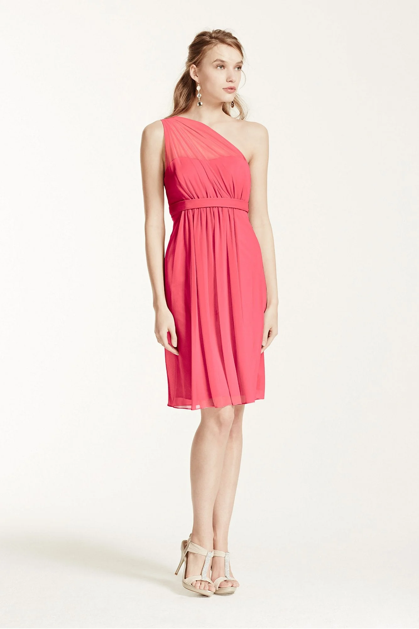 One Shoulder Short Dress with Illusion Neck - Image 13