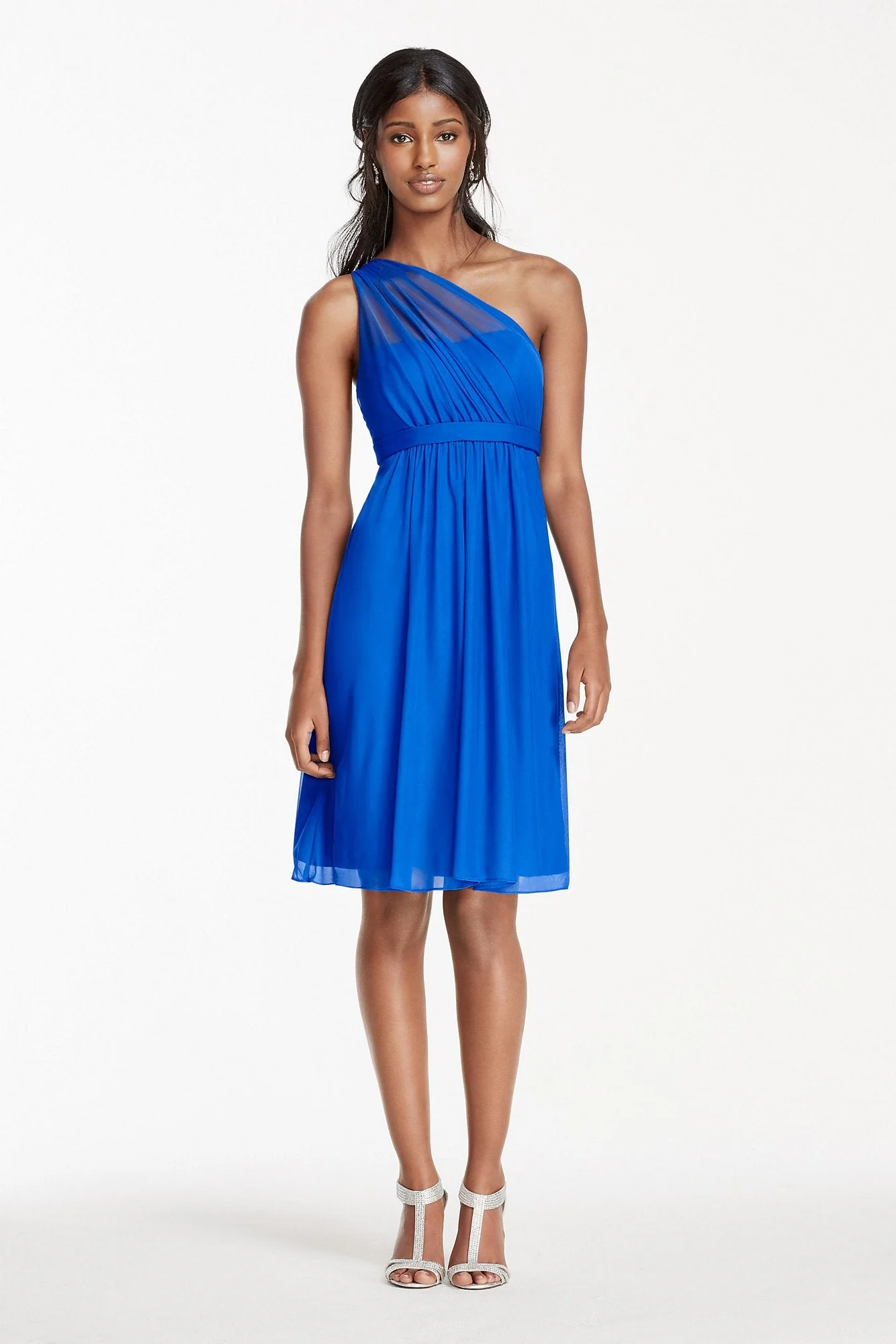 One Shoulder Short Dress with Illusion Neck - Image 25