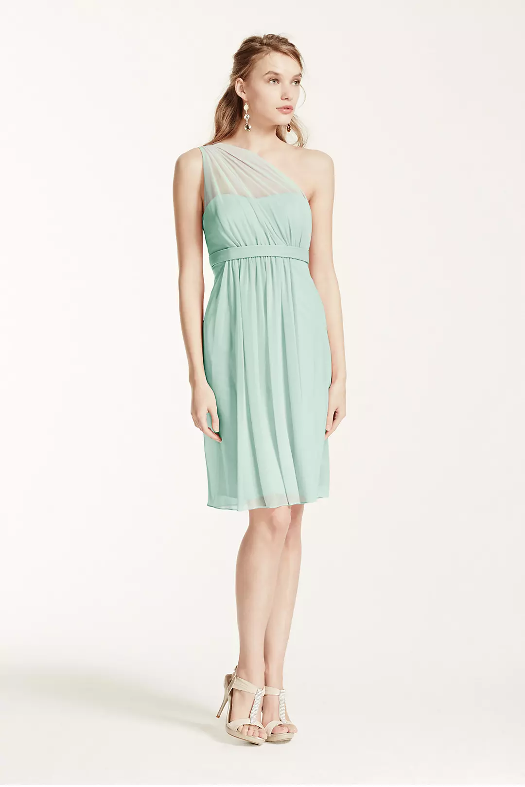 One Shoulder Short Dress with Illusion Neck - Image 3