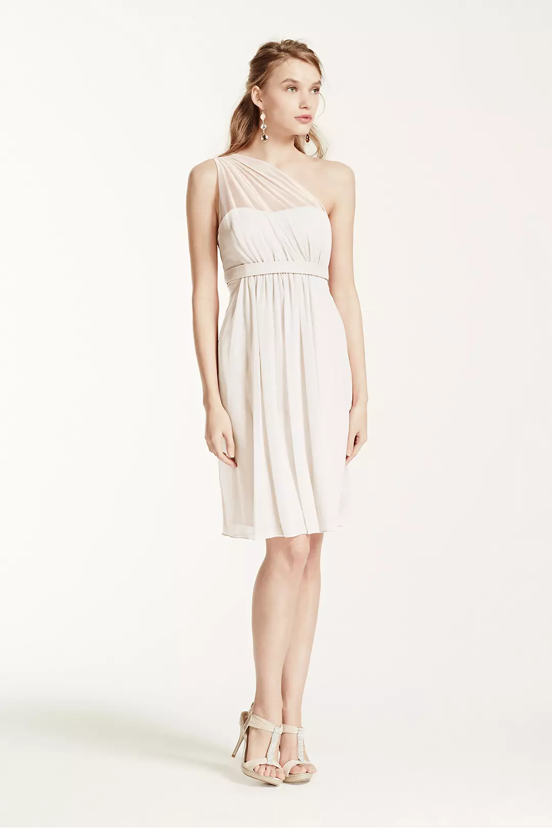 One Shoulder Short Dress with Illusion Neck - Image 30