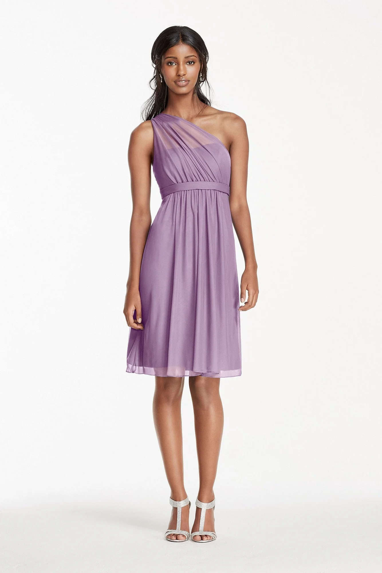 One Shoulder Short Dress with Illusion Neck - Image 31