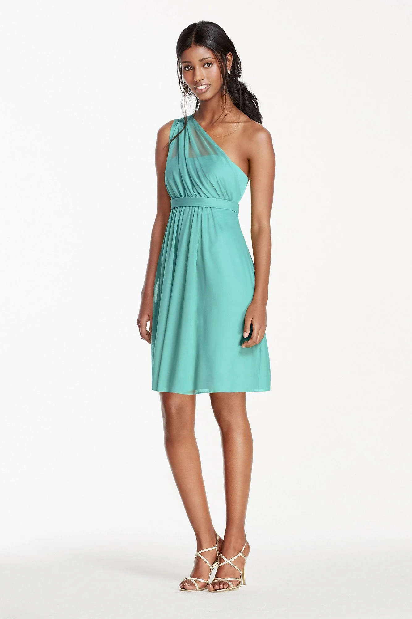 One Shoulder Short Dress with Illusion Neck - Image 32