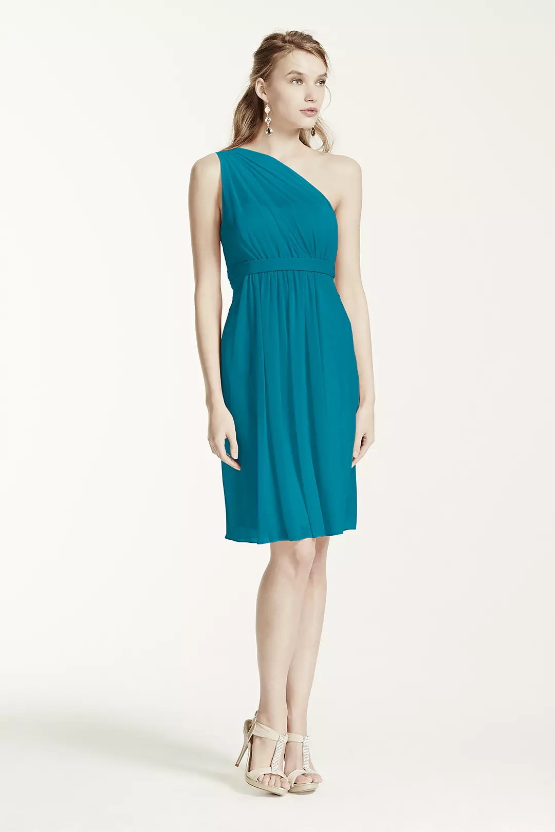 One Shoulder Short Dress with Illusion Neck - Image 33