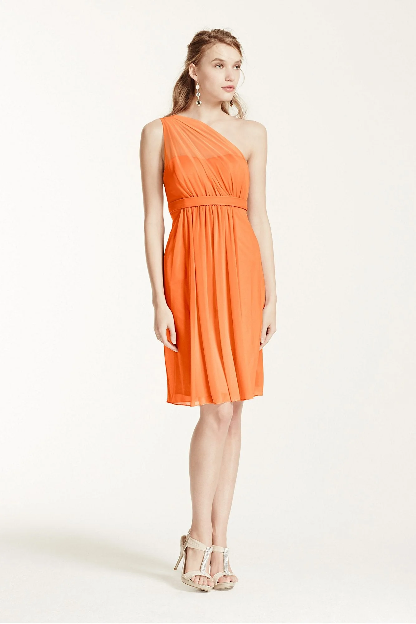 One Shoulder Short Dress with Illusion Neck - Image 34