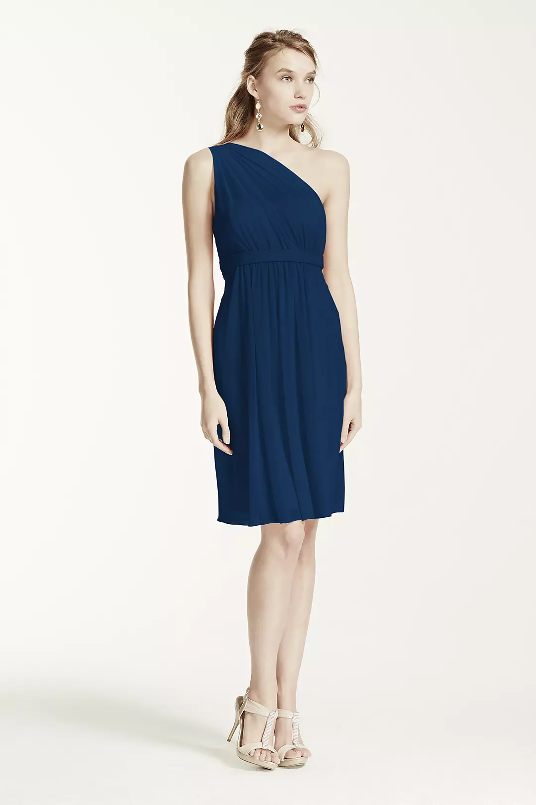 One Shoulder Short Dress with Illusion Neck - Image 35