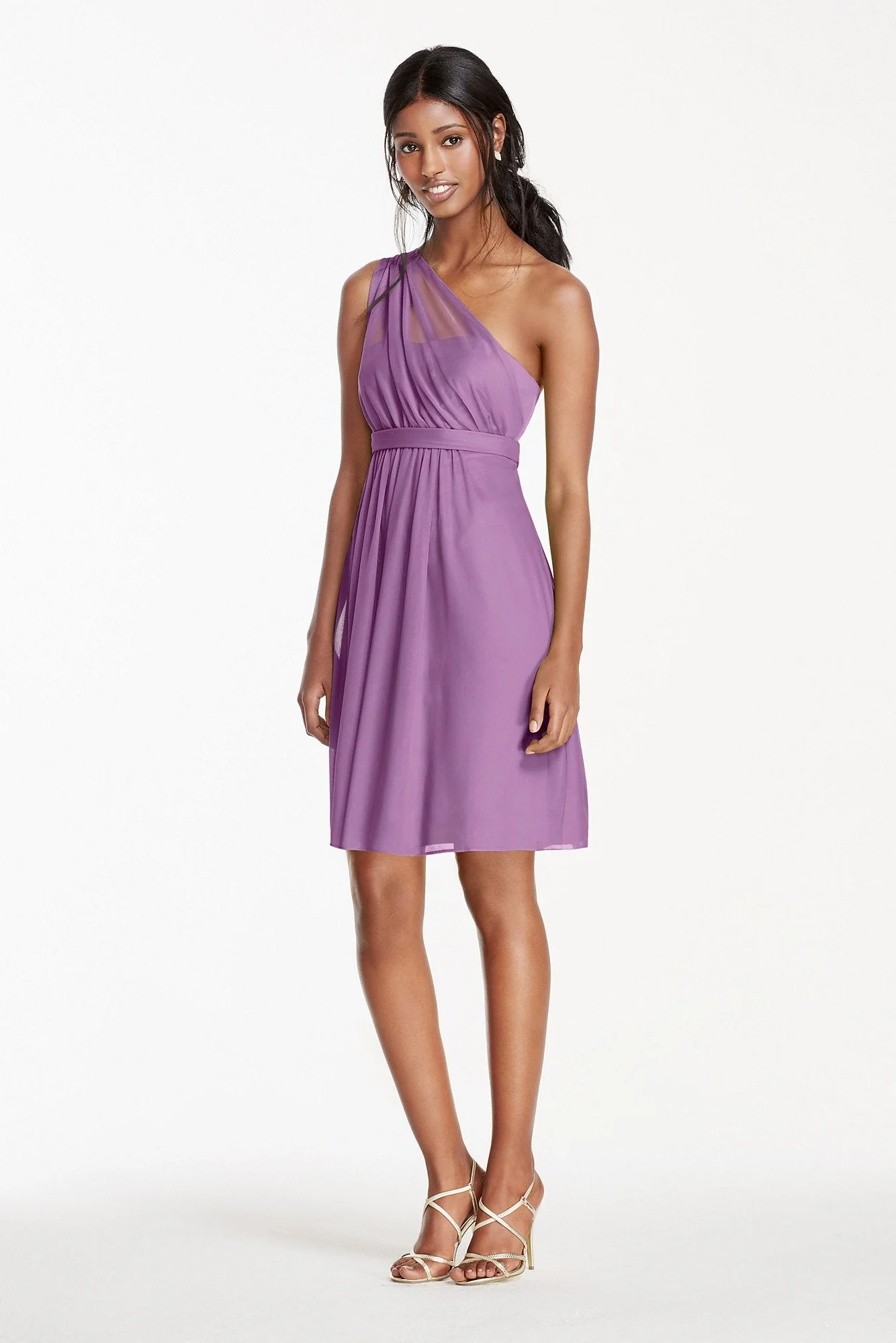 One Shoulder Short Dress with Illusion Neck - Image 36