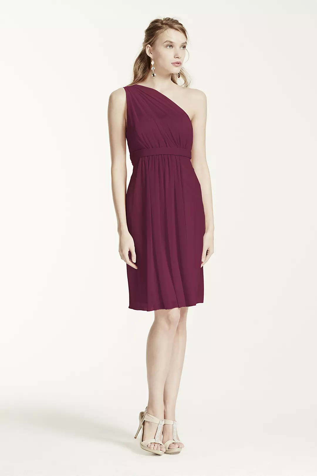 One Shoulder Short Dress with Illusion Neck - Image 37