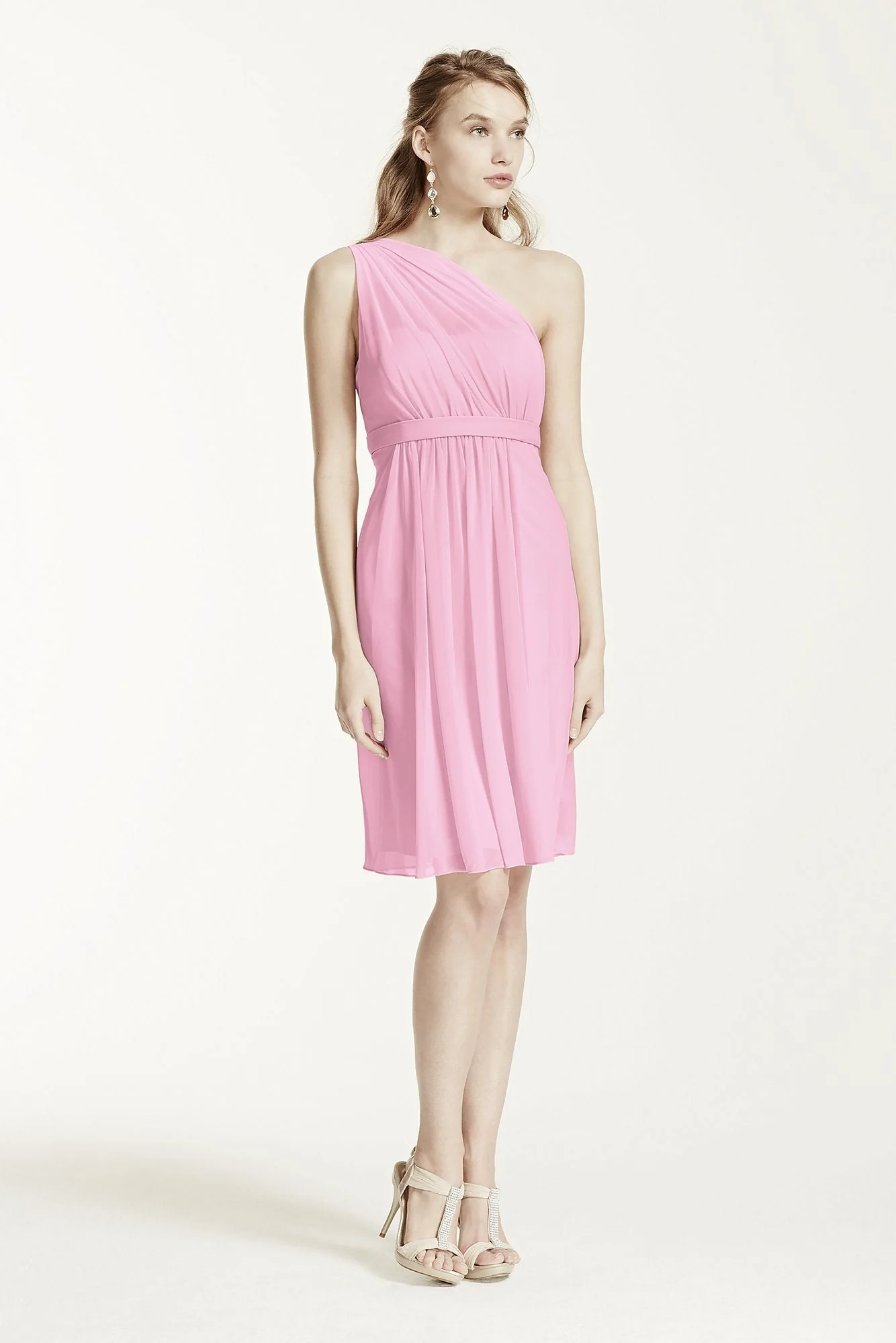 One Shoulder Short Dress with Illusion Neck - Image 38