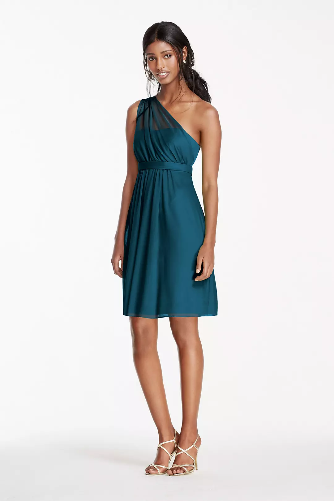 One Shoulder Short Dress with Illusion Neck - Image 4