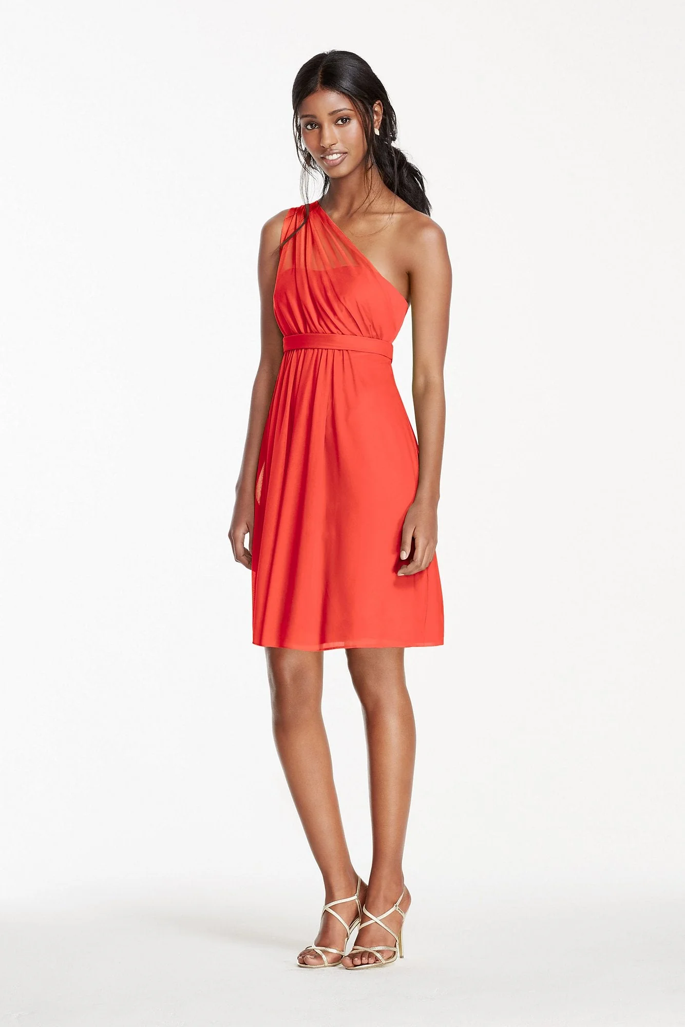 One Shoulder Short Dress with Illusion Neck - Image 41