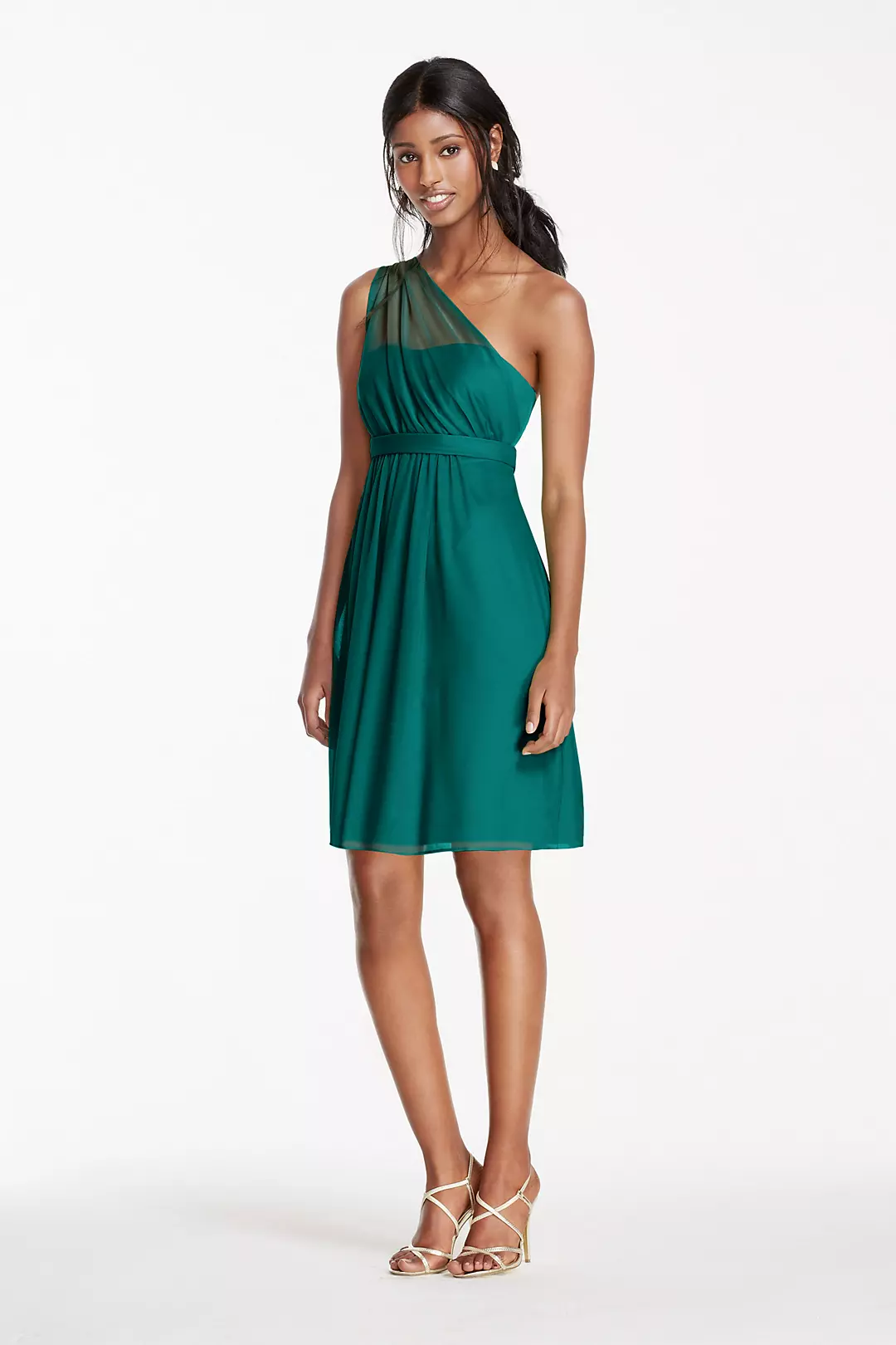 One Shoulder Short Dress with Illusion Neck - Image 42