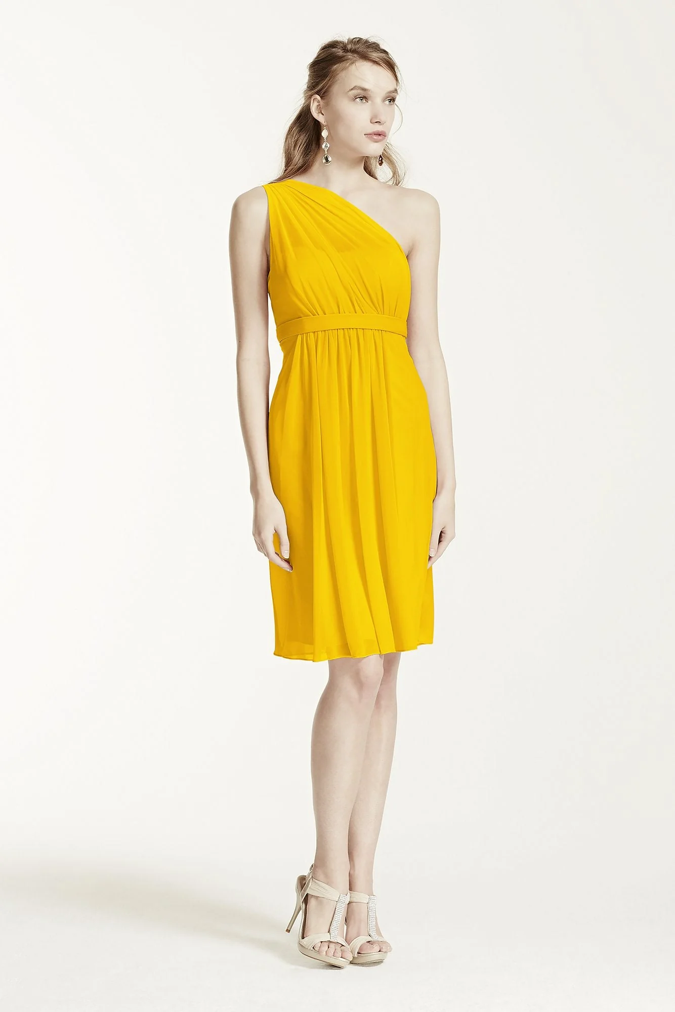 One Shoulder Short Dress with Illusion Neck - Image 43