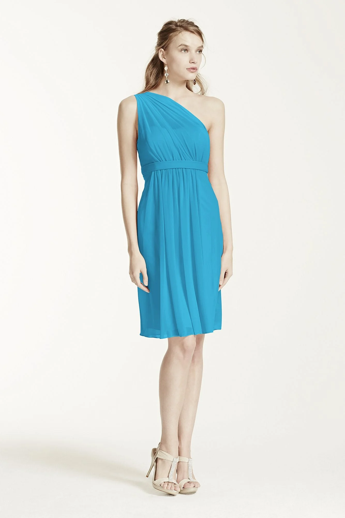 One Shoulder Short Dress with Illusion Neck - Image 44