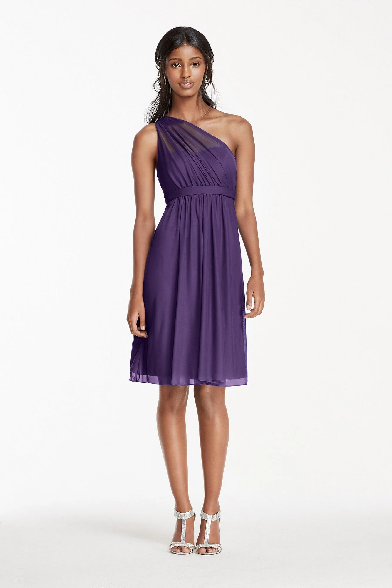 One Shoulder Short Dress with Illusion Neck - Image 46