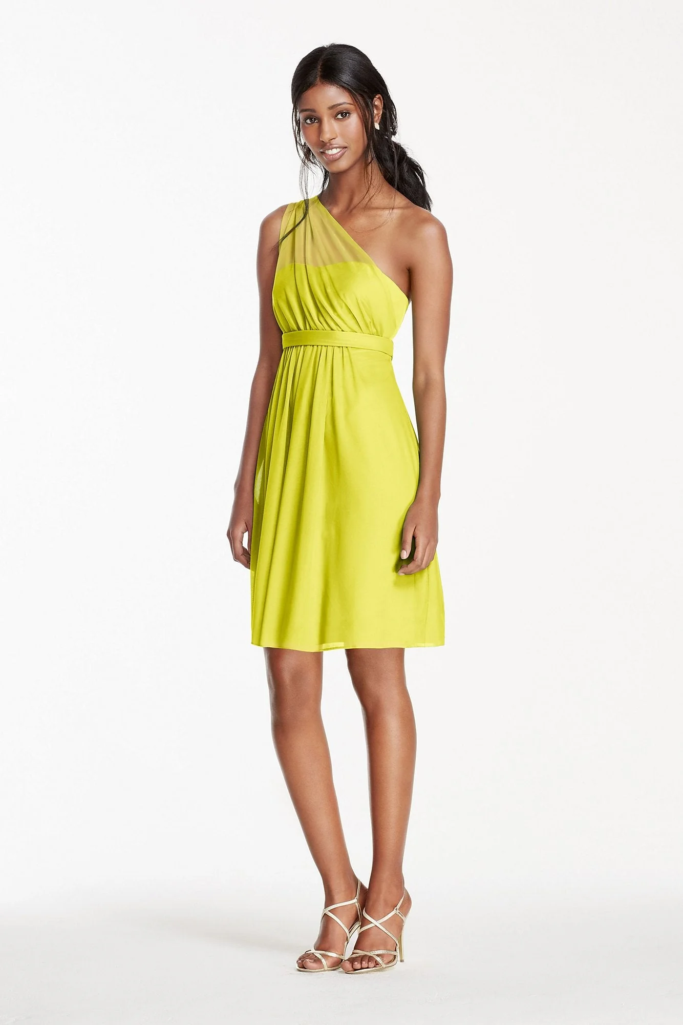 One Shoulder Short Dress with Illusion Neck - Image 48