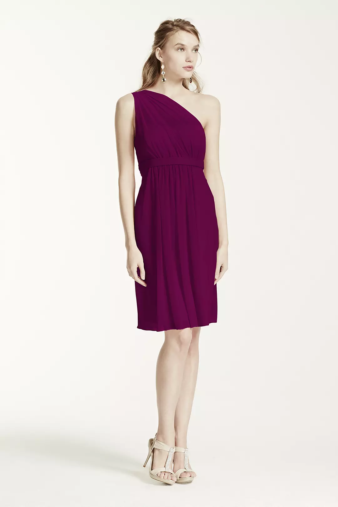 One Shoulder Short Dress with Illusion Neck - Image 49