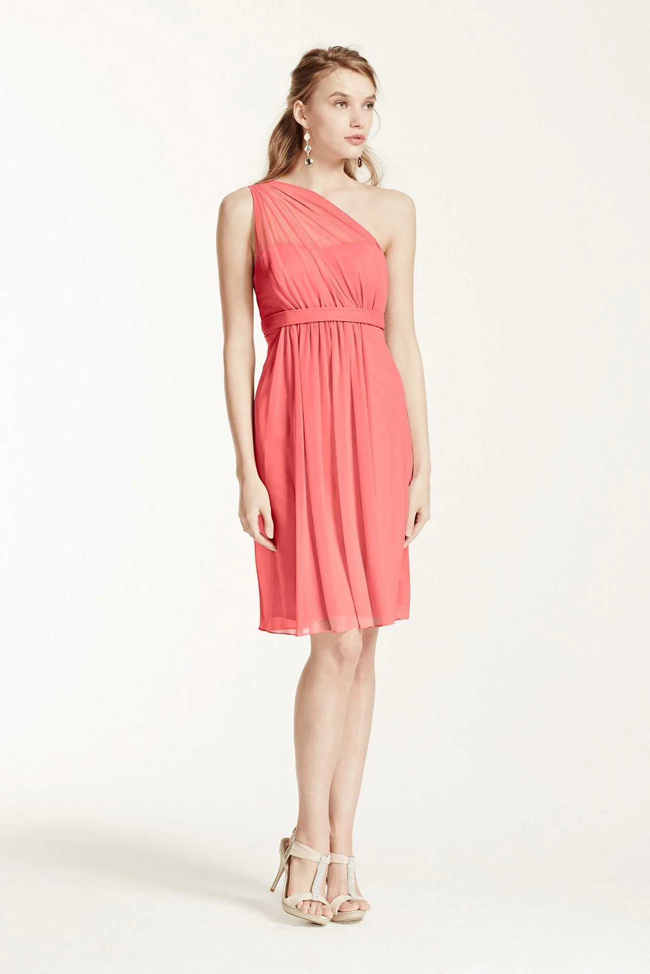 One Shoulder Short Dress with Illusion Neck - Image 50